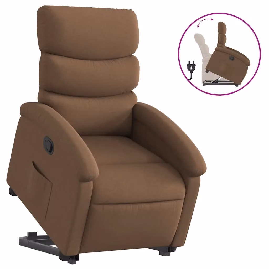 vidaXL Poltrona Alzapersona Reclinabile Marrone in Tessuto con Assistenza Elettrica e Braccioli – 2