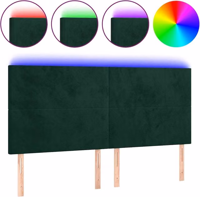 Testata per letto con illuminazione LED e porta di ricarica USB in velluto verde scuro L: 180 cm, P: 5 cm, H: 118/128 cm – 1