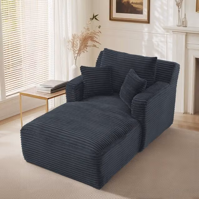 Divano chaise longue grigio scuro in velluto a coste; senza montaggio