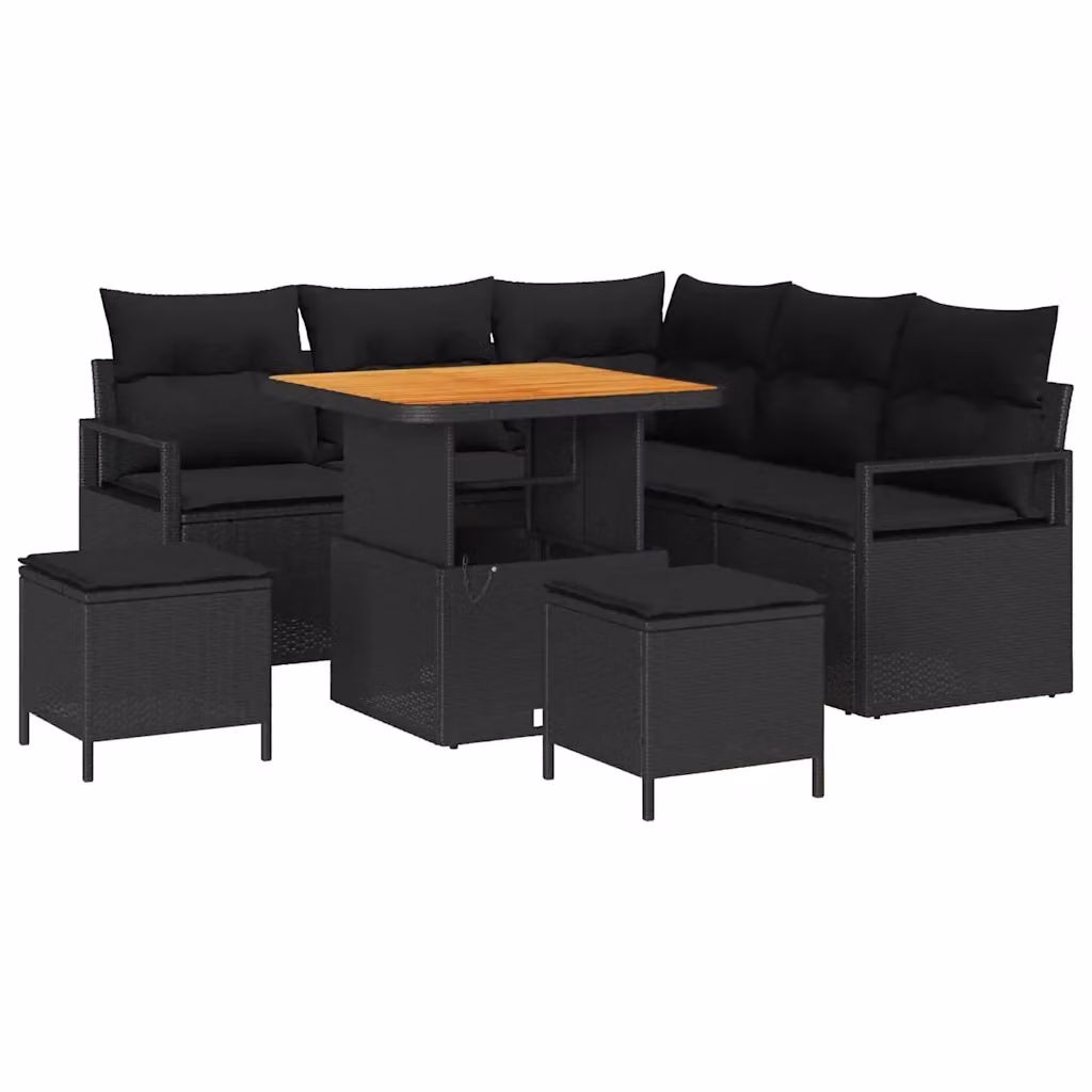 Set Divano da Giardino vidaXL 8 Pezzi a Forma di L con Cuscini Nero in Polyrattan e Metallo – 2