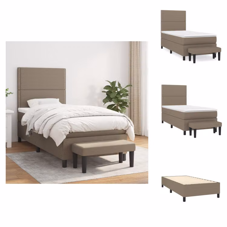 vidaXL Letto a molle con materasso in tessuto taupe 100x200 cm - Letti e strutture letto