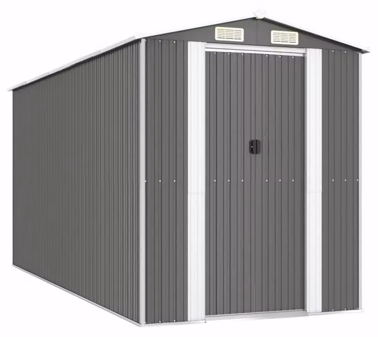 Capanno da giardino/ripostiglio per attrezzi - 192 x 440 x 223 cm - Acciaio zincato - Grigio chiaro