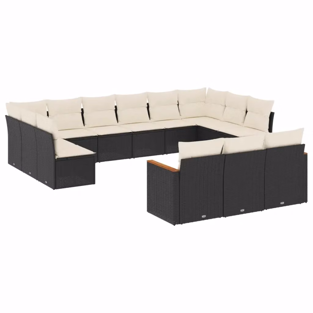 Set di divani da giardino vidaXL a forma di U composto da 13 pezzi con cuscini in polyrattan nero e bianco – 2