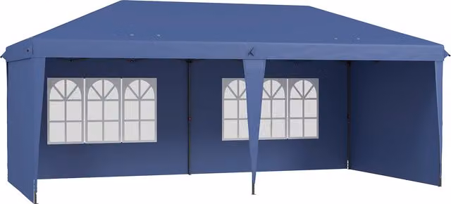 Gazebo Pieghevole Pop-up Outsunny con 4 Pannelli Laterali Rimovibili e 2 Finestre, Tendone da Giardino Blu, L: 6 m x P: 3 m