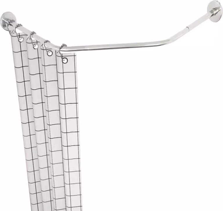 Asta angolare per tenda doccia - Asta doccia - Montaggio a parete - Regolabile 45-75 cm - Metallo - Forma curva - Argento
