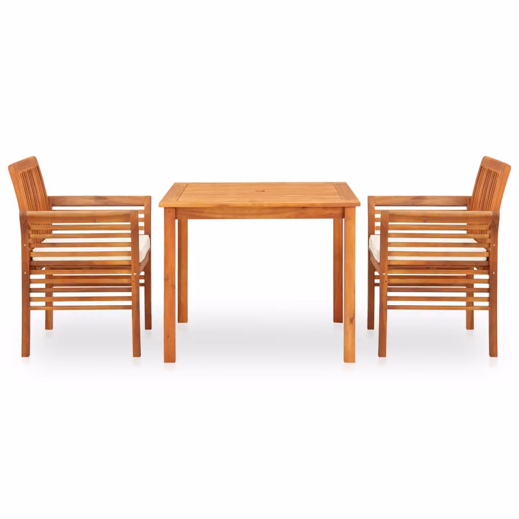 set da pranzo da giardino 3 pezzi con cuscini in legno massiccio di acacia