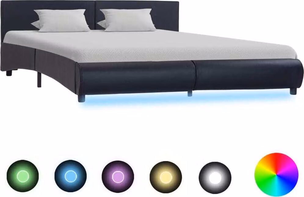 The Living Store Struttura letto con LED in ecopelle nera 180x200 cm
