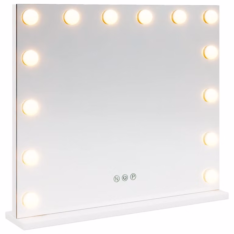 Specchio LED da Vanità Bianco 50 x 10 x 44 cm Vetro e acciaio
