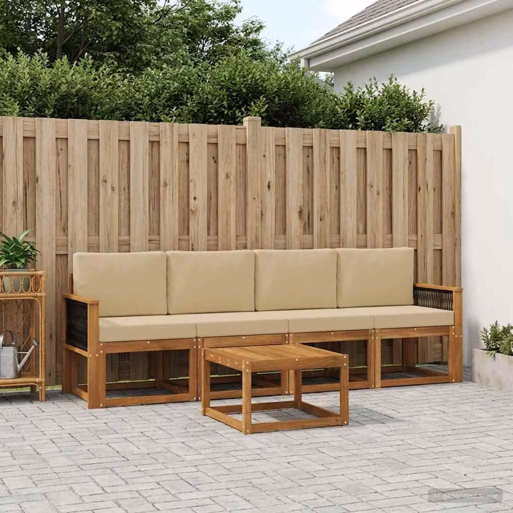 Set di divani da esterno vidaXL 4 pezzi in legno di acacia con cuscini, colore beige e marrone