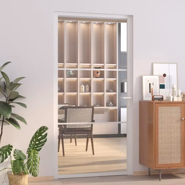 Porta interna moderna vidaXL in alluminio e vetro trasparente bianca L: 102,5 cm, H: 201,5 cm