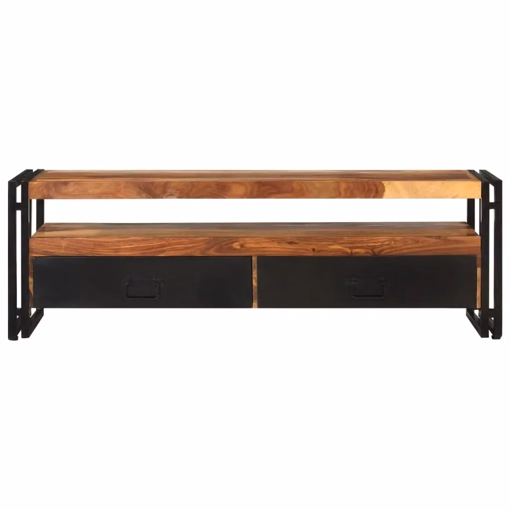 Mobile TV moderno in legno massello di acacia marrone e nero con dettagli in metallo L/P/H: 120 x 30 x 40 cm – 2