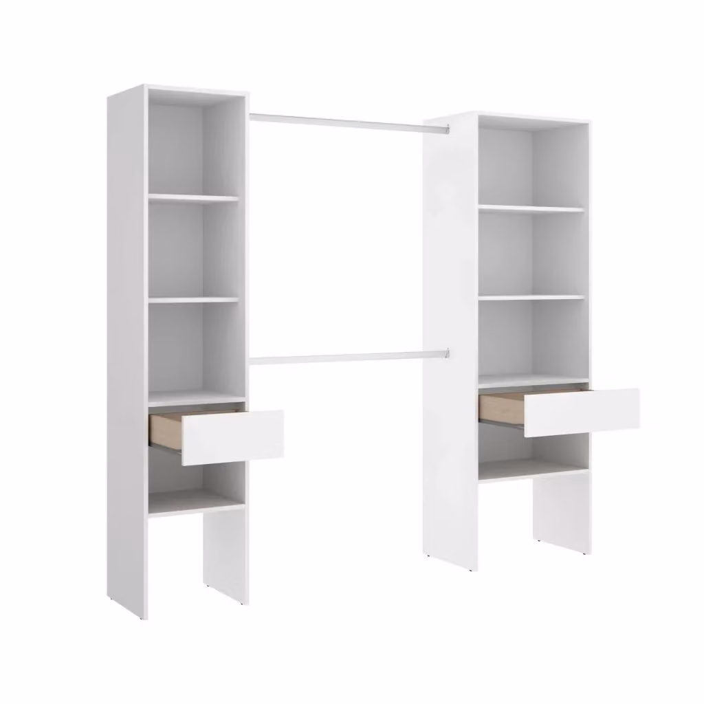 Armadio da camera da letto DMORA bianco con ante a battente e cassetti integrati L 160 cm, P 50 cm, H 185 cm – 2