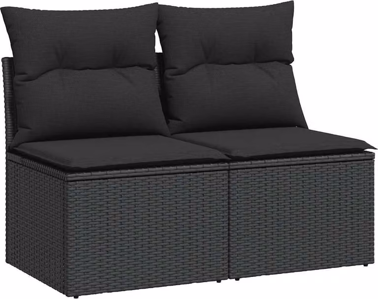 Set Divani da Giardino con Cuscini 2 pz Nero Polyrattan Acacia