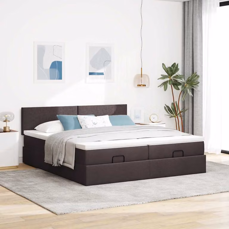 vidaXL Struttura Letto Pouf con Materassi 200x200 cm in Tessuto