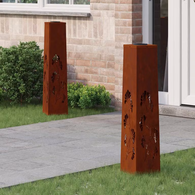 Set di 2 faretti LED solari vidaXL per sentieri e giardino, luce bianco caldo, metallo, L/P/H: 18 x 18 x 80 cm