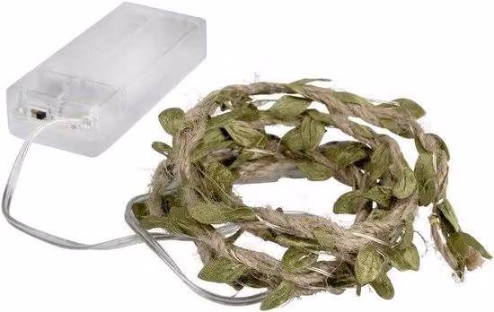 Ghirlanda luminosa da giardino con foglie verdi | 10 LED | luce bianca calda | alimentata a batterie | con funzione timer | lunghezza 125 m