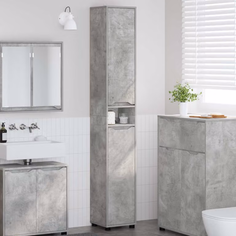 Mobile da bagno moderno vidaXL in grigio cemento con ante a battente e ripiani interni L/P/H: 30,5 x 30 x 195 cm