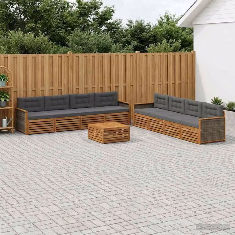 Set di divani da esterno vidaXL 9 pz in legno di acacia con cuscini, colore antracite e beige