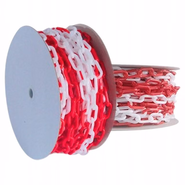 Catena in plastica da 25 m con blocco da 6 mm, segnaletica bianca e rossa