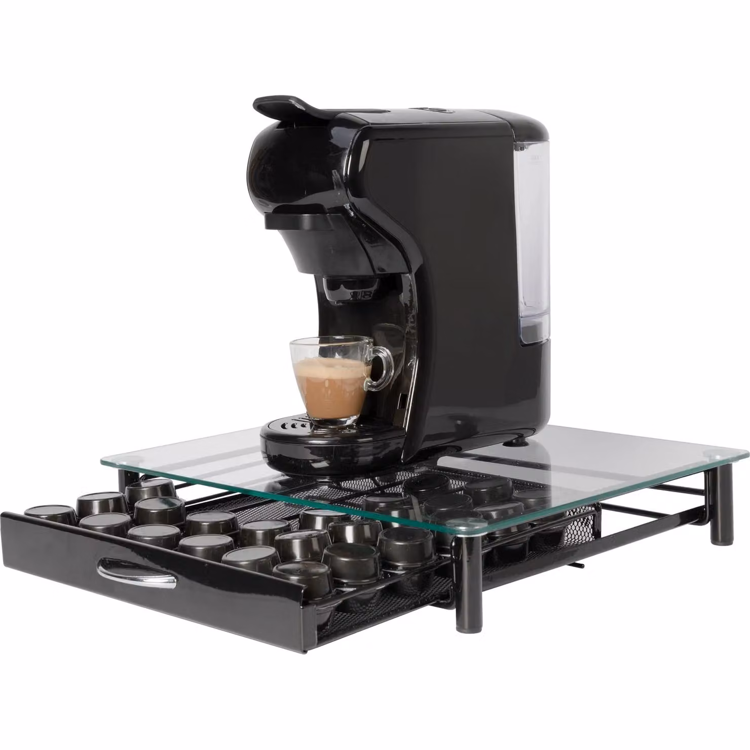 Portacapsule Gusto Casa in metallo e vetro nero, capacità 30/72 posti, H 8,8 x L 39 x P 34,6 cm – 1