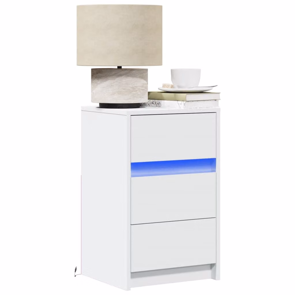 Comodino moderno vidaXL con luci LED integrata in legno e MDF bianco opaco da appendere a parete
