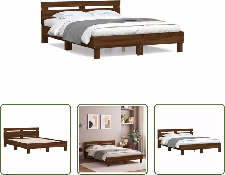 The Living Store Struttura letto con testiera in rovere marrone 140x190 cm