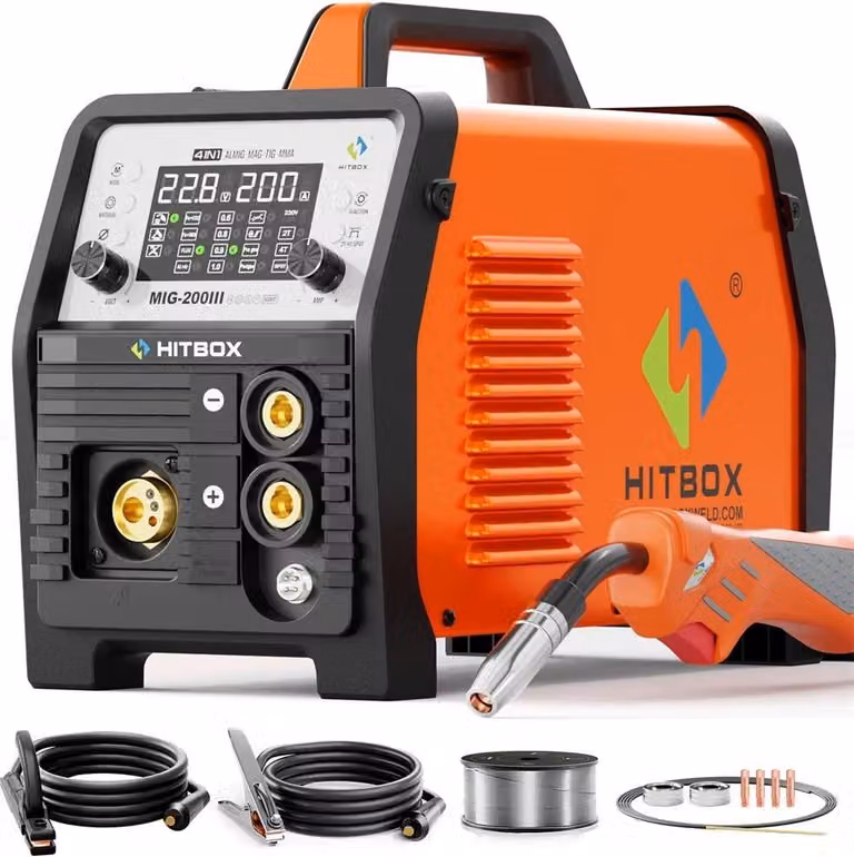 Saldatrice MIG - MIG200III - 200 A 220 V - MIG/MAG con gas e filo animato, MMA, TIG con sollevamento - Alimentatore automatico del filo - Spina UE - Grigio-marrone
