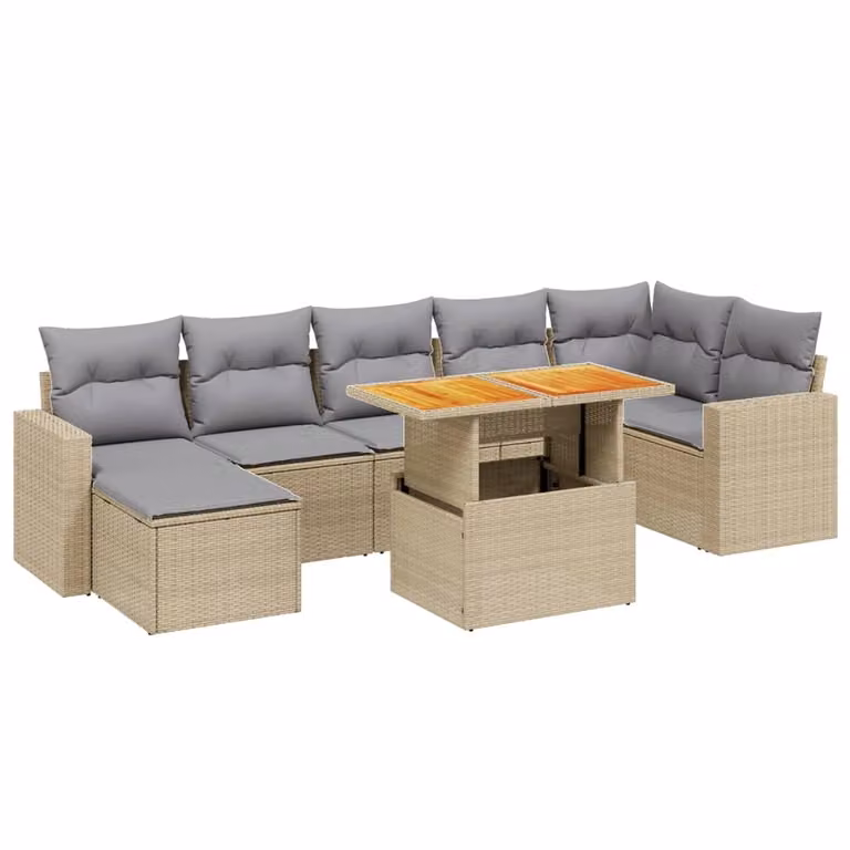 Set Divano da Giardino 8 pz con Cuscini Beige in Polyrattan