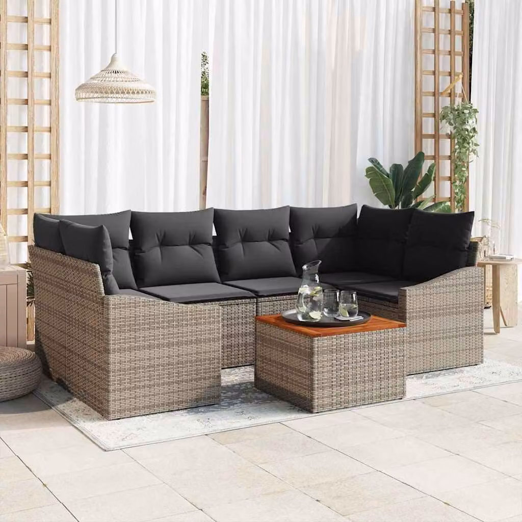 Maison Exclusive - Set Divano da Giardino 7 pcs Grigio polyrattan