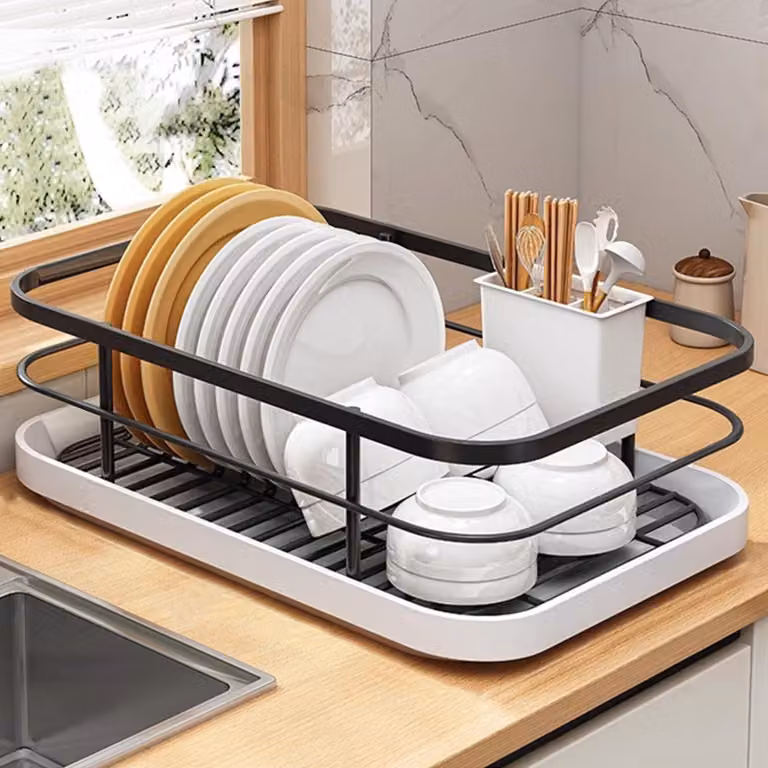 Portaoggetti in acciaio inossidabile con scolapiatti e contenitore per posate