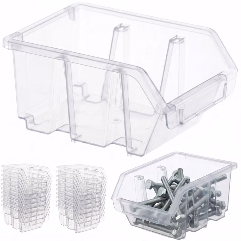 botle 20x Scatola per smistamento, scatola da magazzino, scatola impilabile, cassetta impilabile da officina, contenitore a vista, scatola trasparente 11,5x8,5x6 cm, scatola per smistamento, scatola in plastica, scatola da garage, scatola per attrezzi per