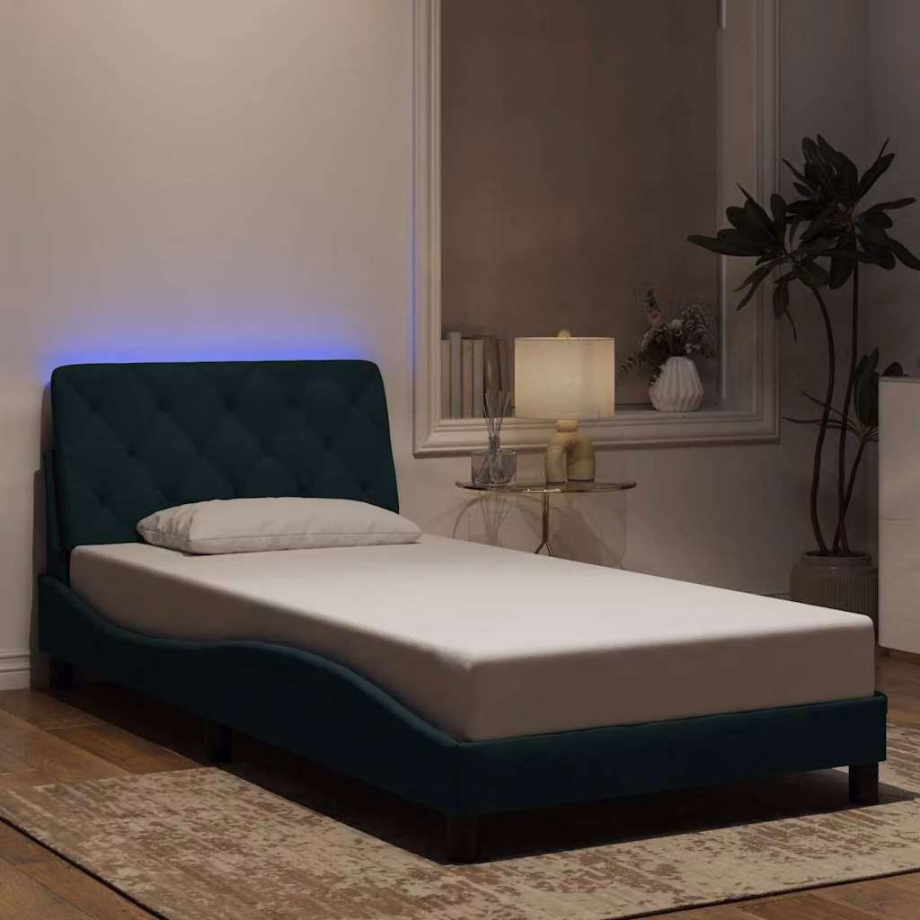 vidaXL Giroletto in Velluto Verde Scuro con Illuminazione LED e Porta USB, L/P: 100 x 200 cm – 1