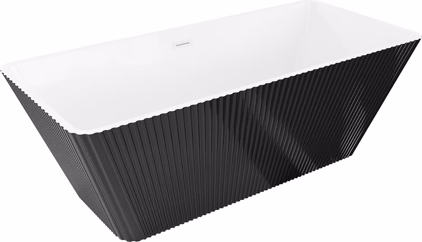 Mexen Tava vasca da bagno autoportante scanalata 170 x 75 cm, bianca/nera, troppopieno bianco - 52851707575-20
