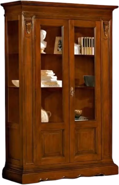 Vetrina stile arte povera Mobili 2G in legno con ante in vetro e serratura, colore noce, L: 146 cm, P: 49 cm, H: 214 cm – 4