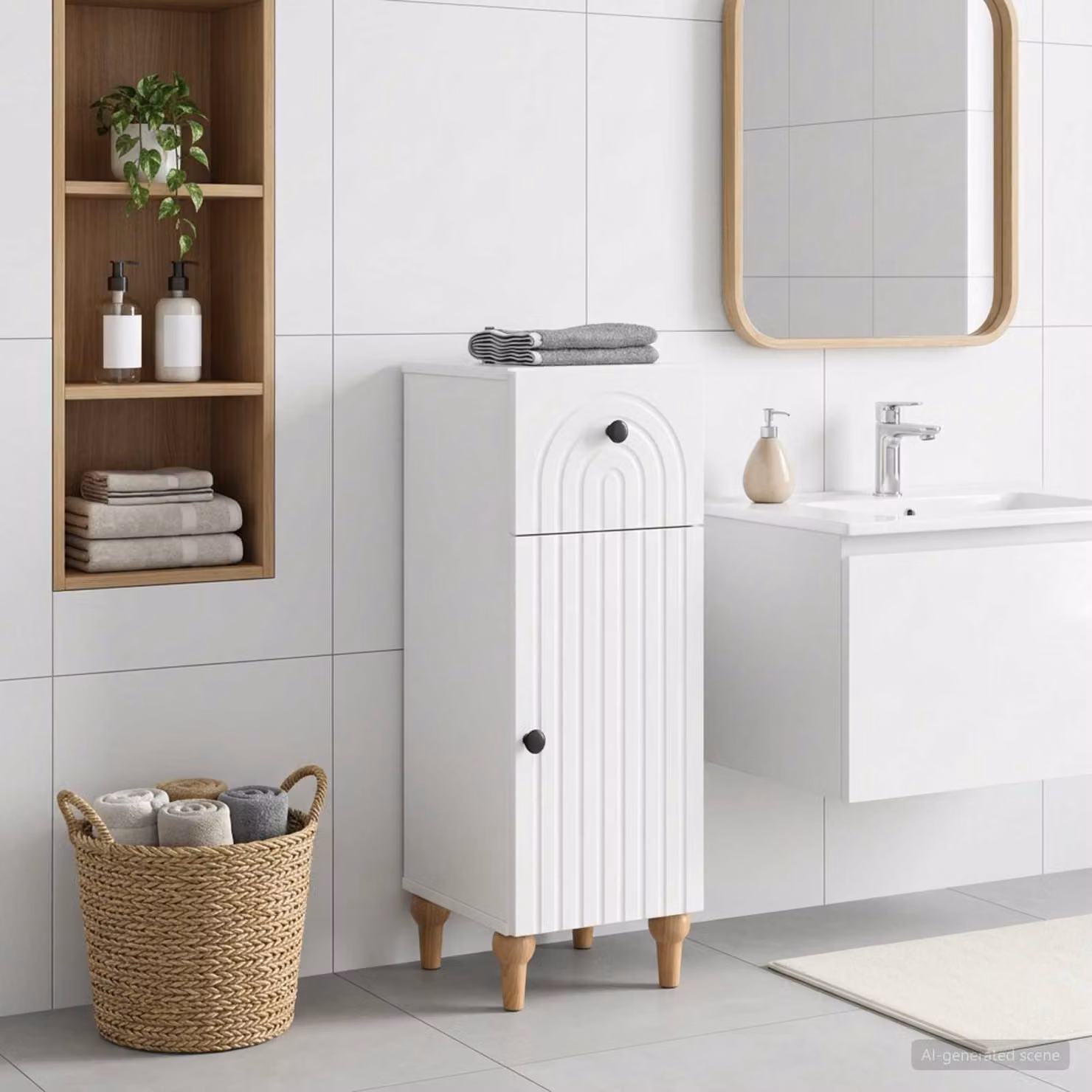 Mobiletto da bagno vidaXL ALKMAAR bianco lucido con ante a cerniera e ripiani interni L: 30 cm, P: 31 cm, H: 80 cm