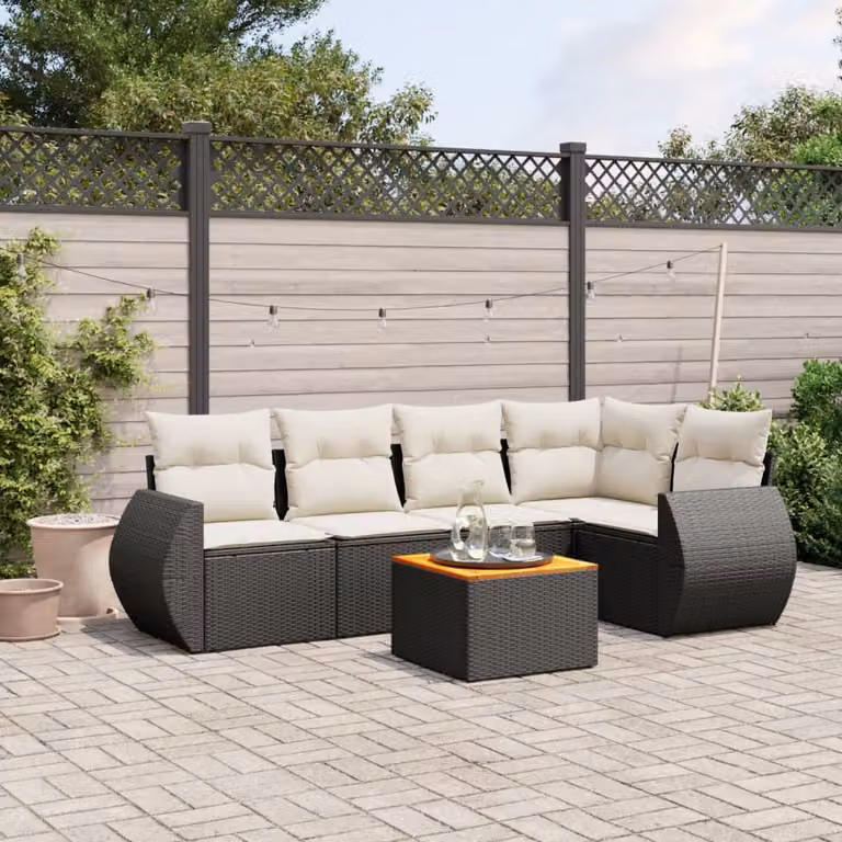 vidaXL Set Divano da Giardino a L 6 pz con Cuscini e Tavolino Nero in Polyrattan e Acciaio
