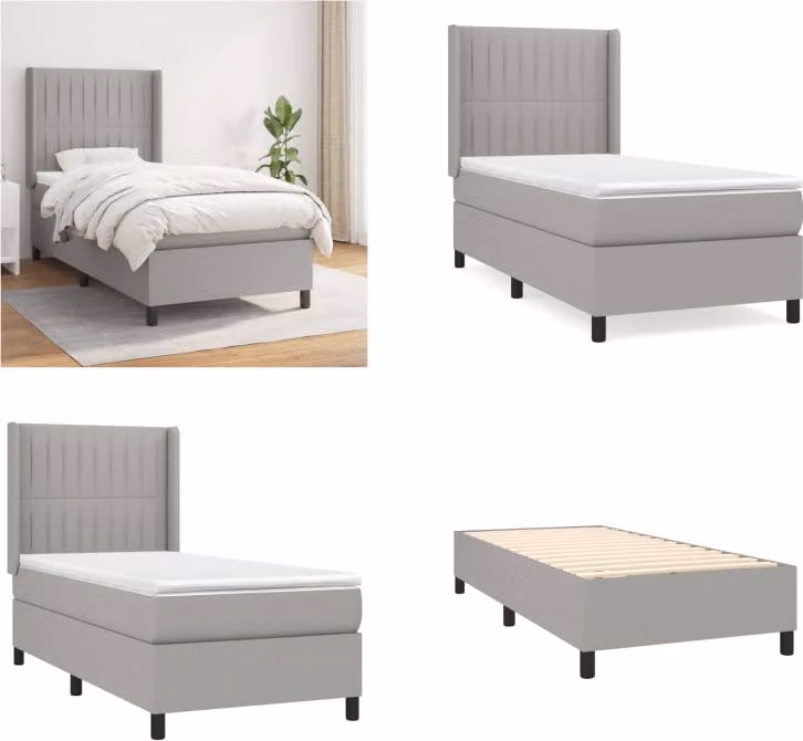 vidaXL Letto boxspring con materasso in tessuto grigio chiaro 90x200 cm - Letto boxspring - Boxspringbetten - Bett - Schlafzimmermöbel