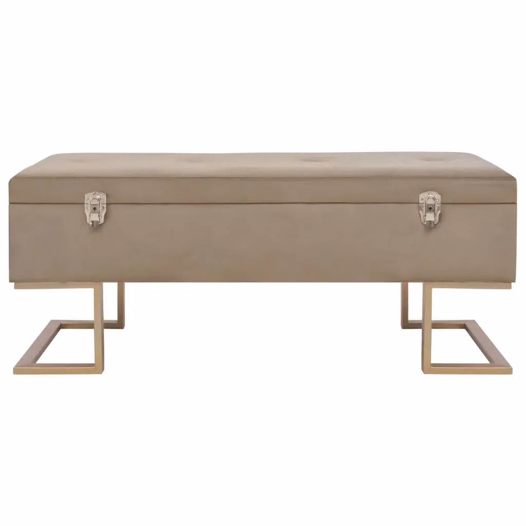 Panca con contenitore Design Mania in velluto beige con dettagli oro, L: 105 cm – 2