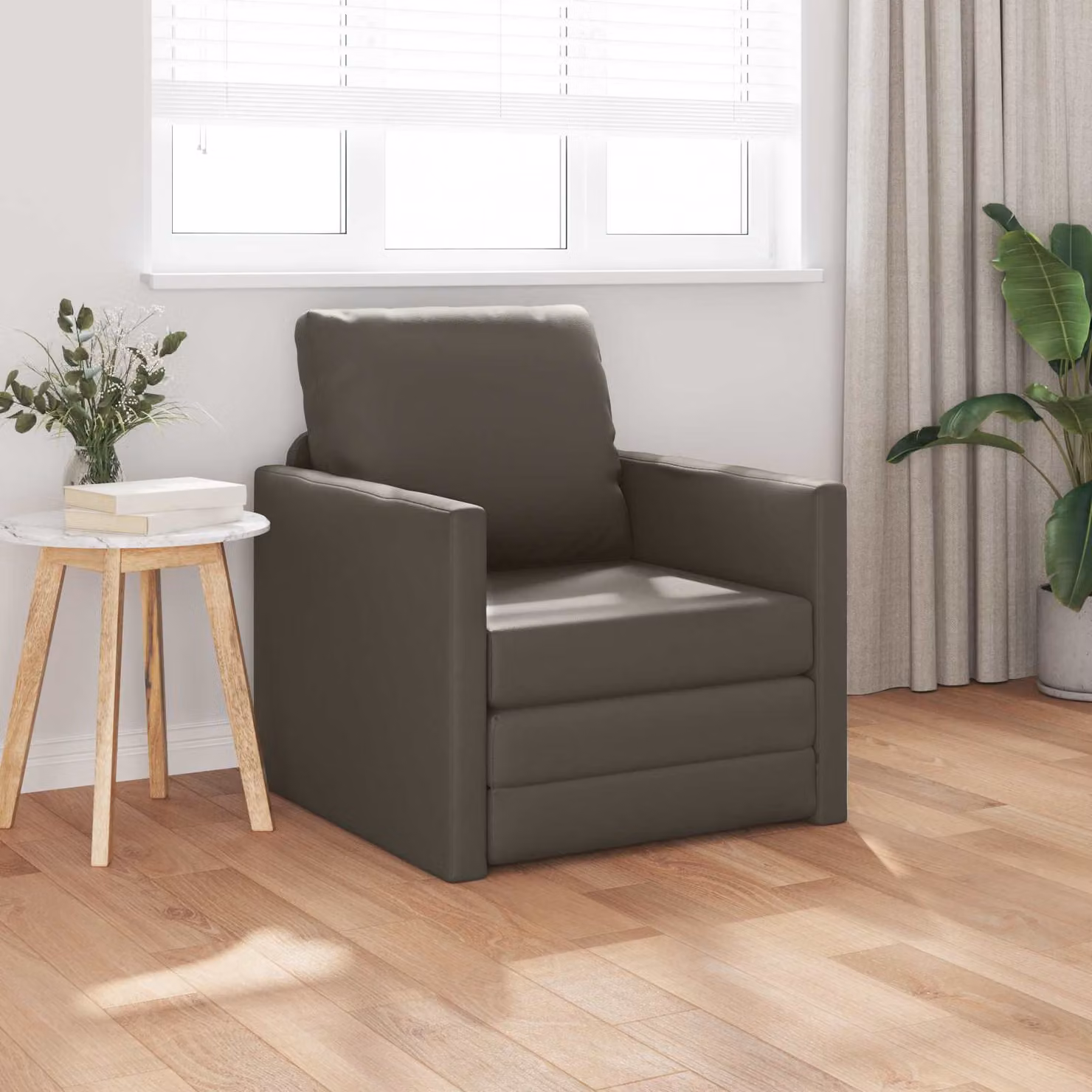 Divano letto moderno vidaXL in pelle artificiale grigia con braccioli per soggiorno