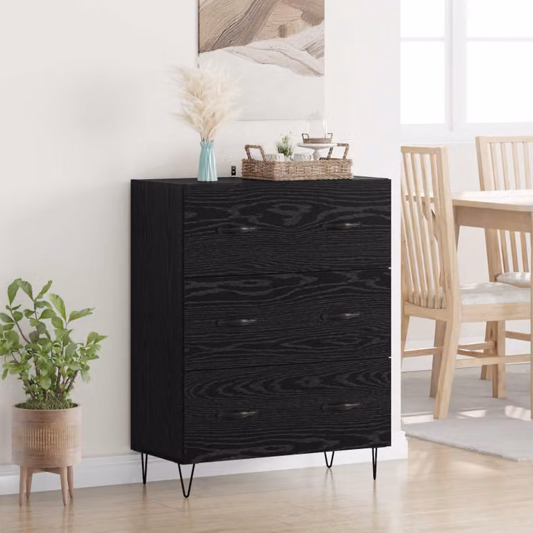 Credenza con cassetto vidaXL in stile rustico, Rovere Nero, L: 69,5 cm, P: 34 cm, H: 90 cm
