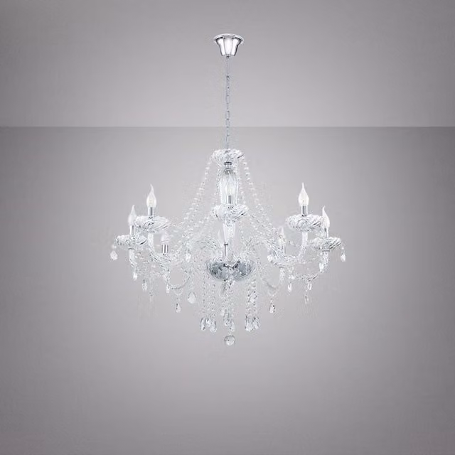 Lampadario a sospensione classico Eglo Basilano in cromo e vetro trasparente con 8 luci E14, diametro: 82 cm – 1