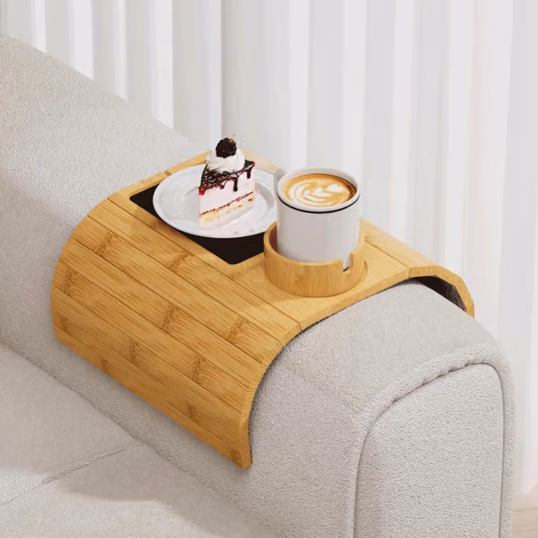 Portabicchieri per divano in bambù - Supporto 2-in-1 con rotazione a 360°
