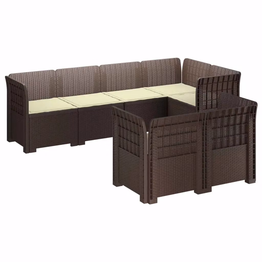 Divano da giardino a L vidaXL in polyrattan marrone con 7 posti e cuscini inclusi – 2