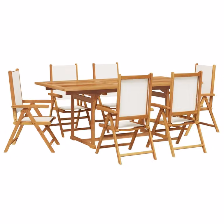 Set Pranzo da Giardino 7 pz Crema in Tessuto e Legno Massello