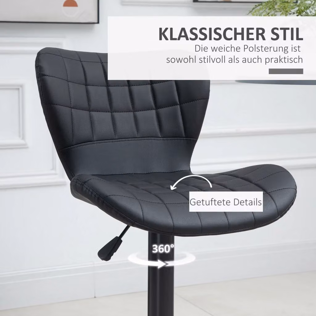 Set da 2 sgabelli da bar REDOM girevoli e regolabili in altezza, colore nero, L 57 cm x P 58 cm x H 87-107 cm – 2