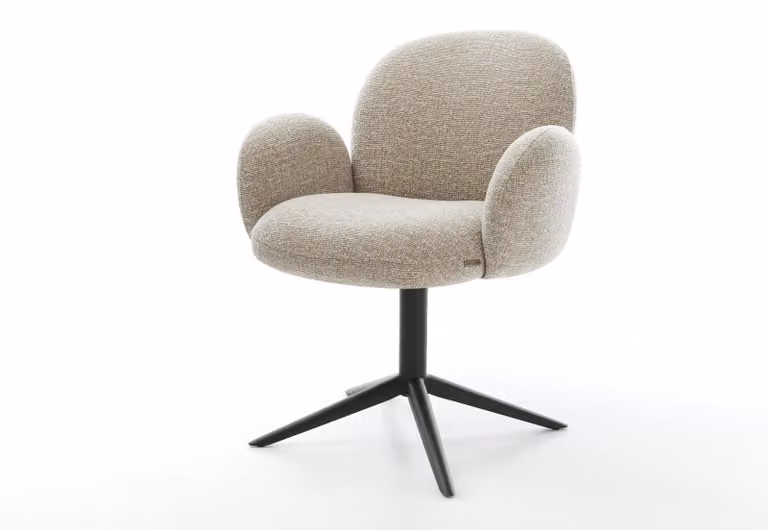DELIFE sedia girevole Nube-Flex con braccioli in tessuto morbido beige base nera girevole a 360° funzione dondolo nucleo a molle tascabili