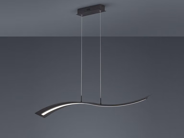 Lampada a sospensione a LED curva a forma di onda di colore nero con funzione dimmer dell'interruttore