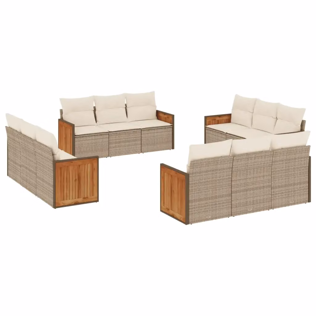 vidaXL Set Divani da Giardino 12 pz in Polyrattan con Cuscini Beige e Struttura in Acciaio Verniciato a Polvere – 2