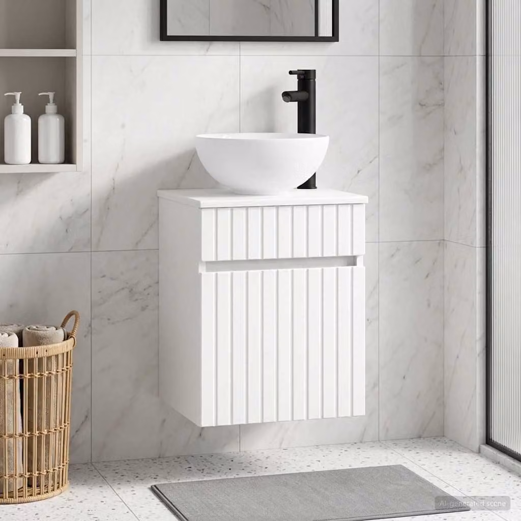 Mobile lavabo da parete vidaXL moderno in bianco con cassetti e ante, L: 39 cm, P: 41 cm, H: 64,5 cm