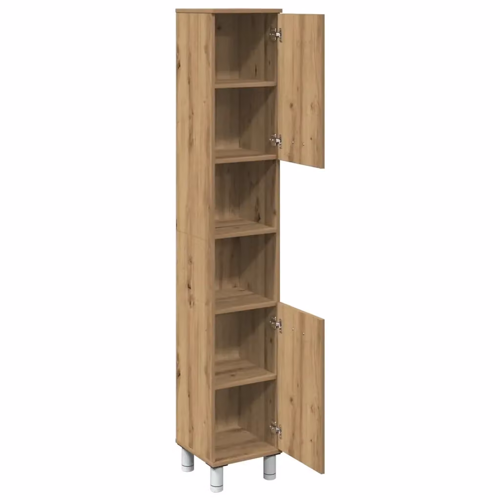 Mobiletto da bagno moderno HELLOSHOP26 in legno di rovere marrone con ante a battente e ripiani interni, sospeso, L/P/H: 30 x 30 x 179 cm – 2